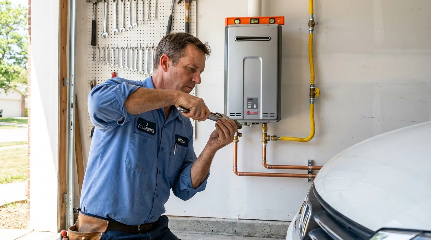 Tankless water heater installation by a Johns Plumbing LLC plumber in Nuevo